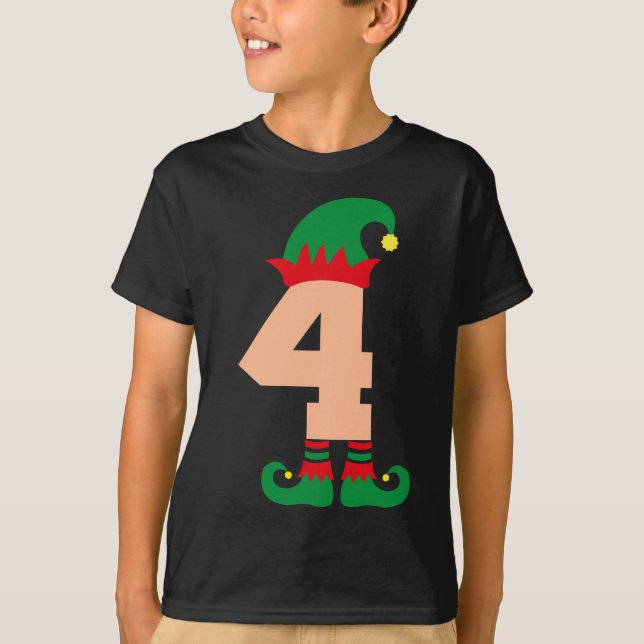 Nummer 4 Elf Chrismas-tema 4 år gamla pojkar barn T Shirt (Framsida)