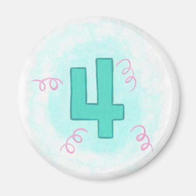 Nummer 4 i Aqua och Rosa Swirls Magnet (Framsidan)
