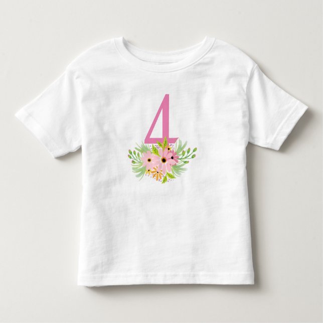 Nummer 4 med blommor t shirt (Framsida)