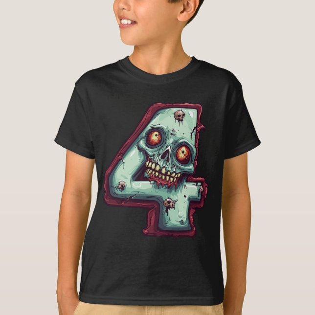 Nummer 4 Zombie Halloween Theme 4-åriga barn T Shirt (Framsida)