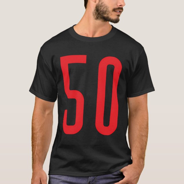 Nummer 50 Röd Sportfantast Jersey-nummer T Shirt (Framsida)