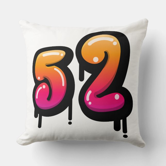 Nummer 52 Graffiti Drip Bubble Typografi Vektor  Kudde (Framsida)