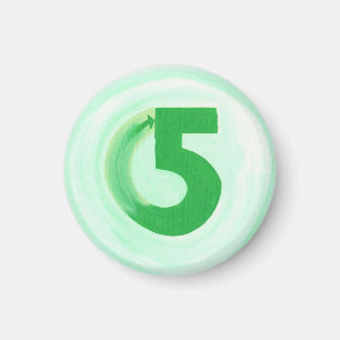 Nummer 5 magnet med grönt
