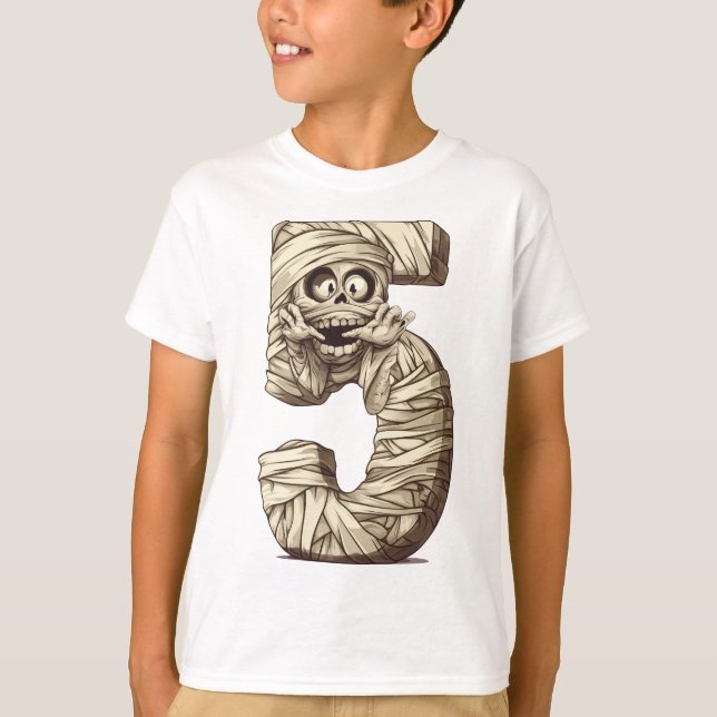 Nummer 5 Mummy Halloween Themme 5-åriga barn T Shirt (Framsida)
