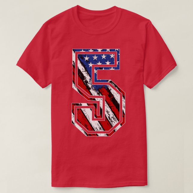 Nummer 5 Red White och Blue American Flagga 5 Jers T Shirt (Design framsida)