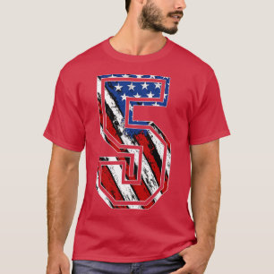 Nummer 5 Red White och Blue American Flagga 5 Jers T Shirt