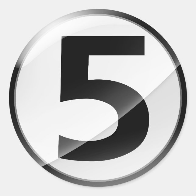 Nummer 5 Svart dekal Runt Klistermärke (Framsida)