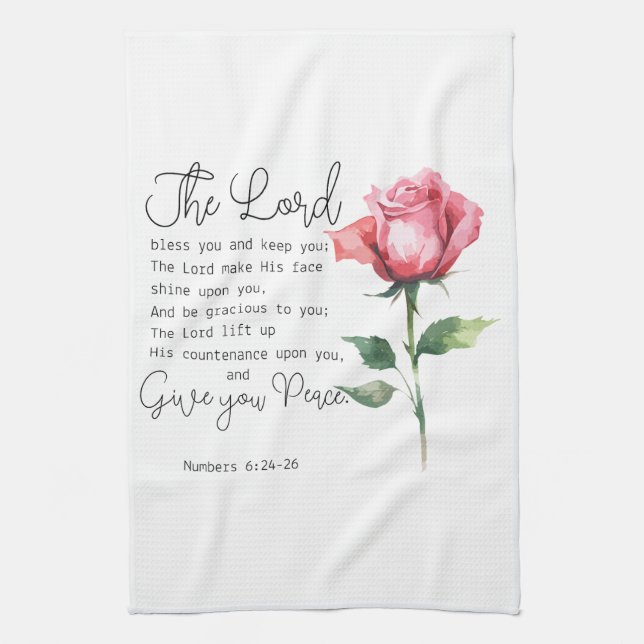 Nummer 6:24-26 Lord Bless you Ro Flower Kökshandduk (Vertikal)