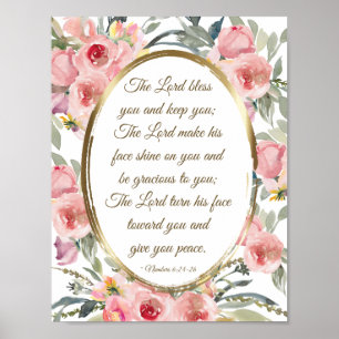 Nummer 6:24-26 Lord Bless You Rosa Blommigt Poster