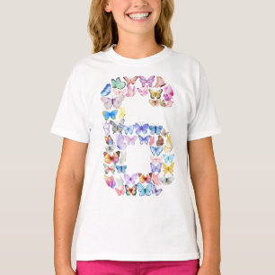Nummer 6 Butterflies tema 6-åriga flickor T Shirt