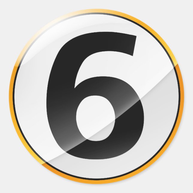Nummer 6 guld-dekal runt klistermärke (Framsida)