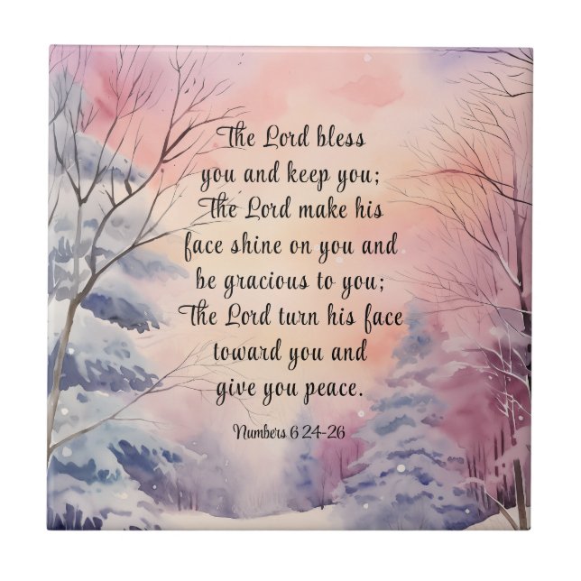 Nummer 6 Lord Bless You Bible Verse Winter Gräs Kakelplatta (Framsidan)
