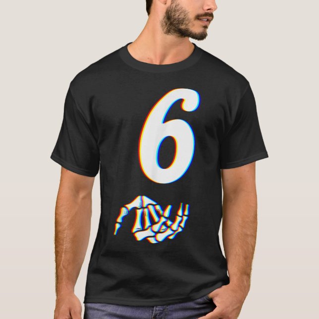 Nummer 6 Matchande 67 Meme Skelett Hand Halloween  T Shirt (Framsida)