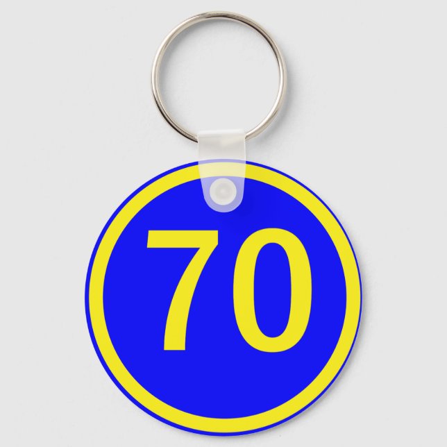 nummer, 70, i en cirkel nyckelring (Framsida)