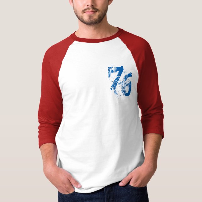Nummer-76-skjortdesign rött vitt blått USA T Shirt (Framsida)