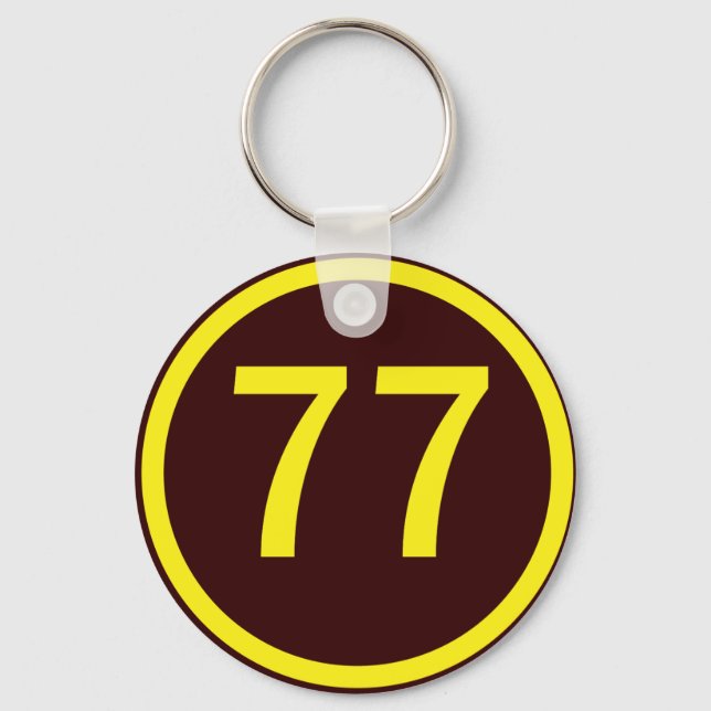 nummer 77, i en cirkel nyckelring (Framsida)
