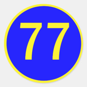 nummer 77, i en cirkel runt klistermärke