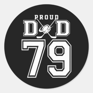 Nummer 79 Anpassad stolt hockeypappa personlig för Runt Klistermärke