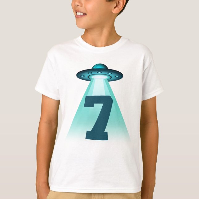 Nummer 7 Bortförande UFO Alien Themme 7-åriga pojk T Shirt (Framsida)