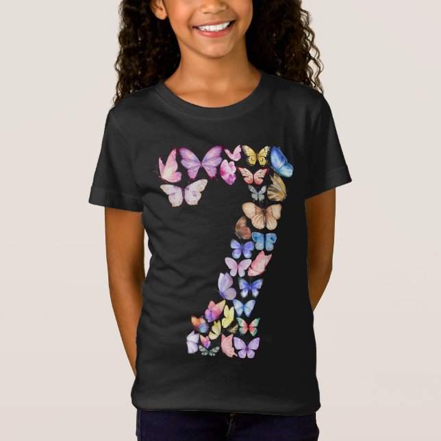 Nummer 7 Butterflies tema 7-åriga flickor T Shirt (Framsida)