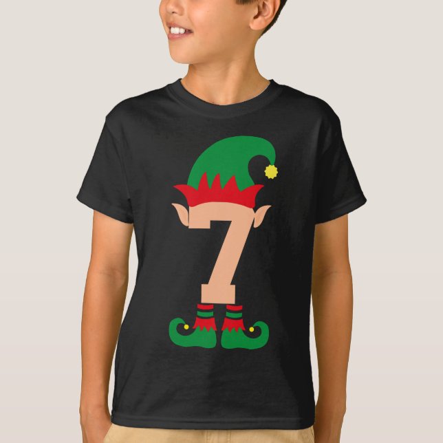 Nummer 7 Elf Chrismas tema 7 år gamla pojkar T Shirt (Framsida)