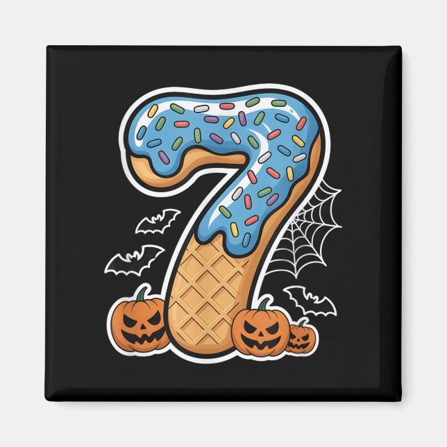 Nummer 7 Glass Seven Halloween Pumpamänniskor Kvin Magnet (Framsidan)
