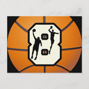 Nummer 8 basketboll och spelare vykort