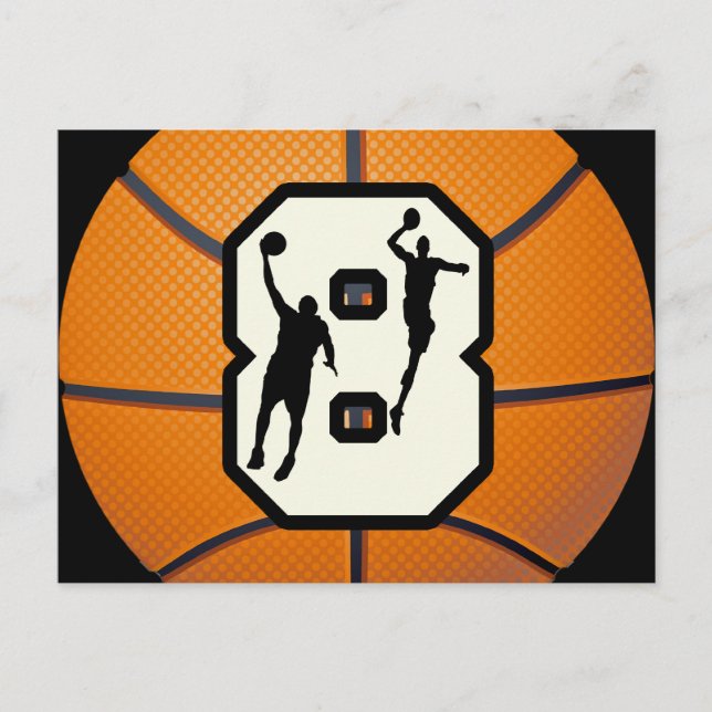 Nummer 8 basketboll och spelare vykort (Framsida)
