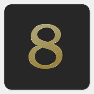 Nummer 8 guld fyrkantigt klistermärke
