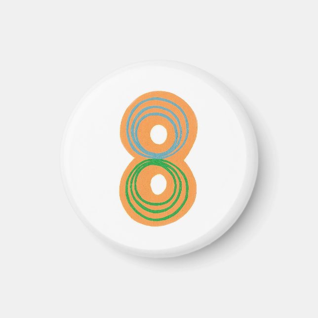 Nummer 8 magnet med orange, blått och grönt (Framsidan)