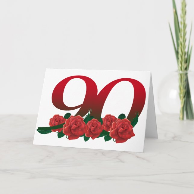 Nummer 90 eller 90:e födelsedagskalender blommigt kort (Framsida)