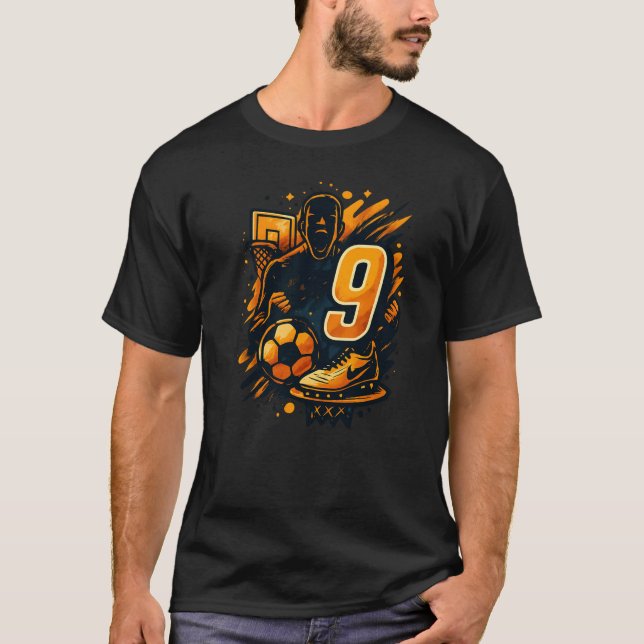 Nummer 9 Idrott T-Shirt - Fotboll och basket (Framsida)