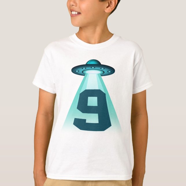 Nummer 9 UFO Alientema 9 år gamla barnpojkar T Shirt (Framsida)