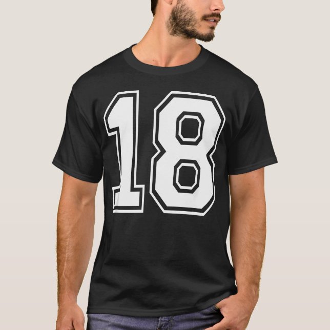 Nummer Arton 18 Sportsteam Uniform Födelsedag T Shirt (Framsida)