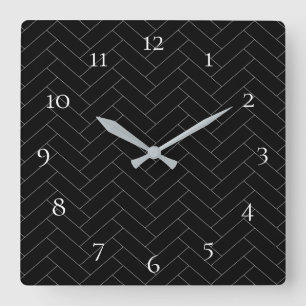 Nummer Black Grått Herringbone Mönster Fyrkantig Klocka