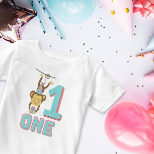Nummer ett, Cute Monkey Counting Teal and Rosa Hat T Shirt