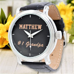 Nummer ett eget namn för Grandpa Fars dag Armbandsur<br><div class="desc">Lägg till en namn, anpassa texten och skapa personligen på ett enkelt sätt. Du kan ÖVERFÖRA DESIGN på andra Zazzle-produkter och justera den så att den passar de flesta Zazzle-objekt. StandardStudio-design görs i vektorgrafik med hög upplösning för utskrift av professioneller. Tack för att du valde våra designar och stannade av...</div>