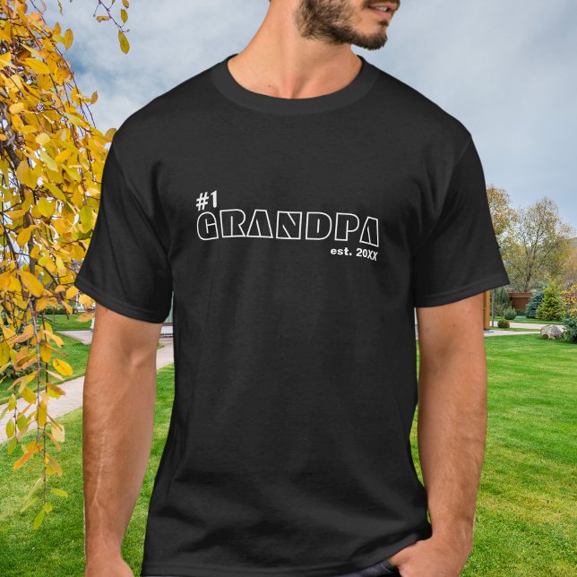 Nummer Ett Farfar Kontur Block Typografi T Shirt (Skapare uppladdad)