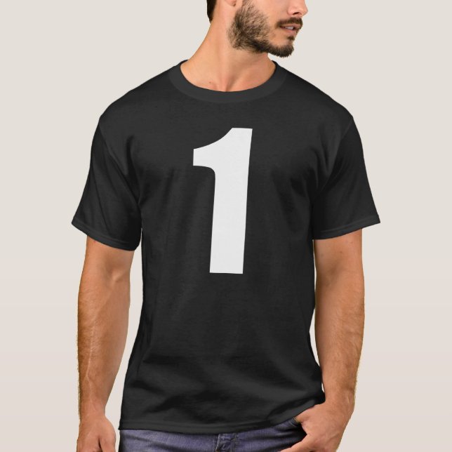 Nummer ett nummer 1 Plain White Nummer T Shirt (Framsida)