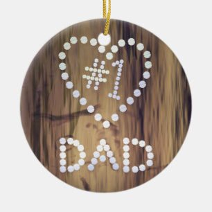 Nummer Ett Pappa på Trä-utseende Bakgrund Julgransprydnad Keramik