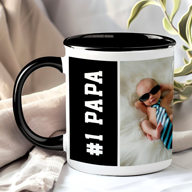 Nummer Ett Pappa Svart Anpassad 4 Foto Collage Mugg (Skapare uppladdad)