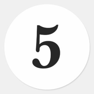 Nummer fem planeringsförnödenheter: 5 vita svarta runt klistermärke