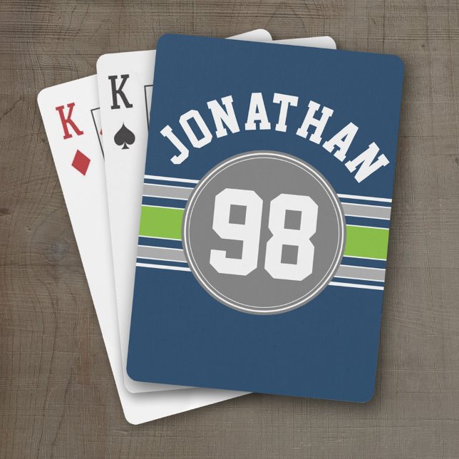 Nummer för marin blå Grönt Iports Jersey Rand Namn Casinokort (Personalized Playing Cards - Sports Jersey Design)