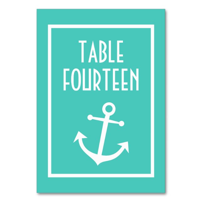 Nummer för sjöbåtens ankare (Teal/White) Bordsnummer (Framsidan)
