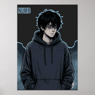 Nummer Mörk Anime Pojke Hoodie Estetisk Manga Poster