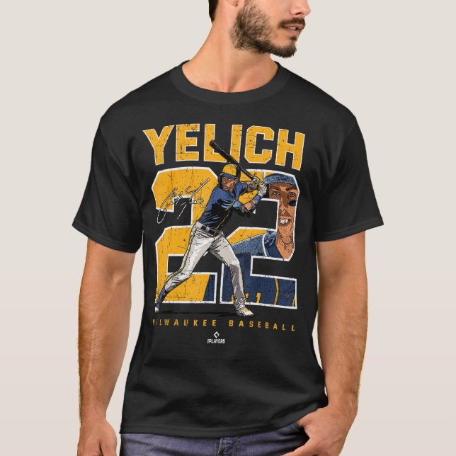 Nummer och Porträtt Christian Yelich Milwaukee MLB T Shirt (Framsida)