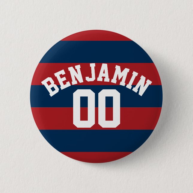 Nummer på marinblått och rött rugby Rand Namn Knapp (Framsida)