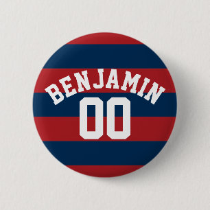 Nummer på marinblått och rött rugby Rand Namn Knapp