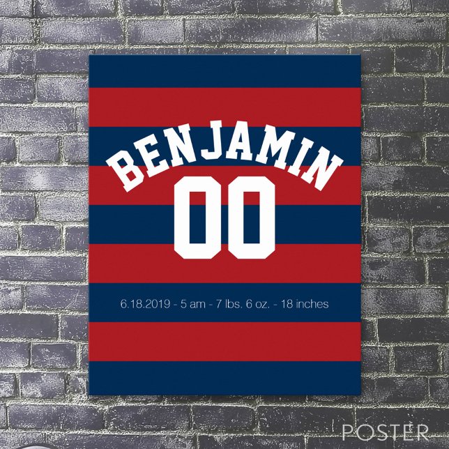 Nummer på marinblått och rött rugby Rand Namn Poster (Sport Jersey Poster)