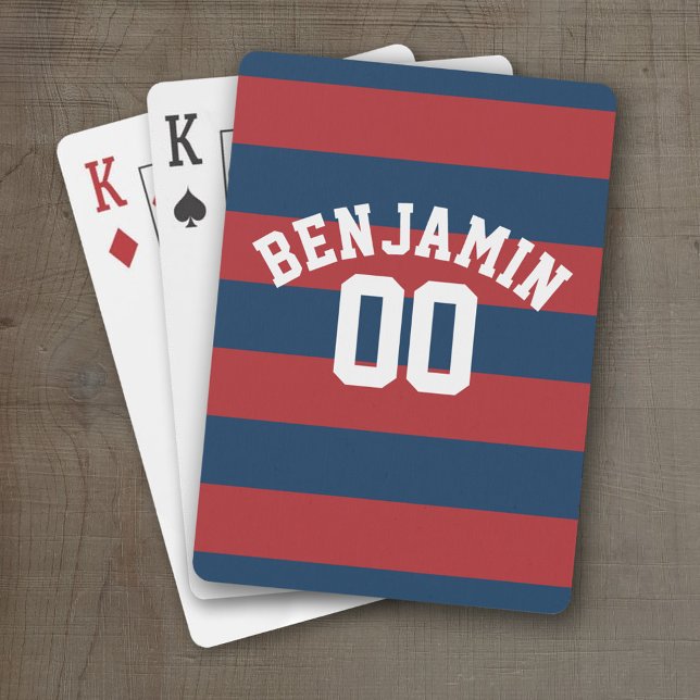 Nummer på marinblått och rött rugby Rand Namn Spel Kort (Personalized Playing Cards - Sports Design)